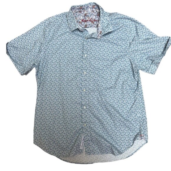 ROBERT GRAHAM BLUE FOLIAGE/LEAVES SHORT SLEEVE BUTTON DOWN 100% COTTON SHIRT‎ XL - Picture 2 of 5